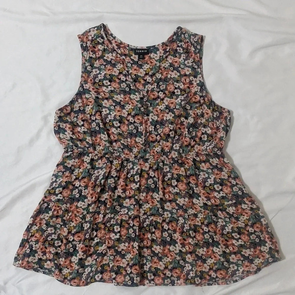 Torrid Rayon Slub Button-Front Tiered Tank, Color Floral-Multi Size 00 - Picture 3 of 15